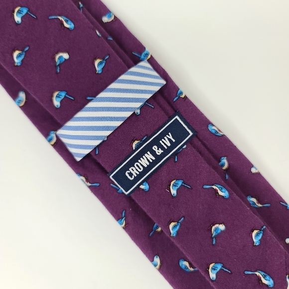 CROWN & IVY Purple Bird Tie. - Picture 4 of 6